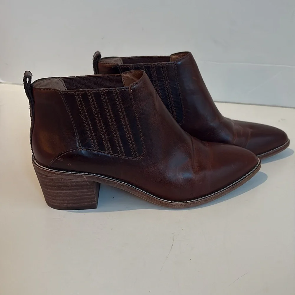 Madewell Bonham bootie ankle cowboy boots brown stacked heel size 7